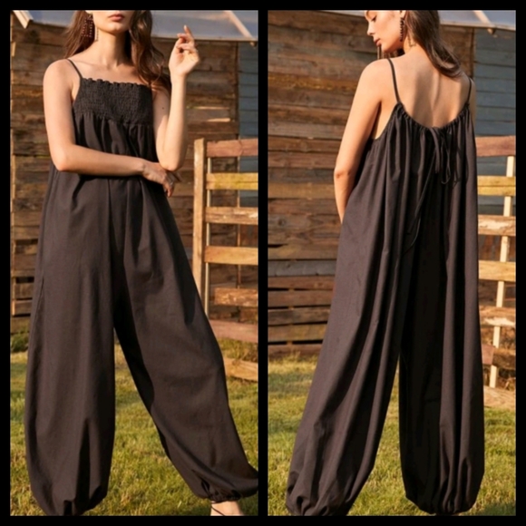 Brown Boho Cami Linen/Cotton Jumpsuit S - Picture 2 of 4
